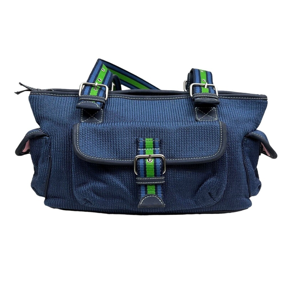 The Sak Textile Shoulder Handbag Purse Women Lined Multi Pockets Ribbed Blue
